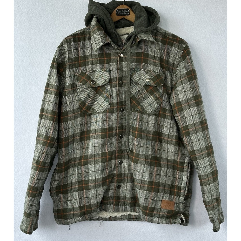 Cloudveil Hooded Flannel Fleece Shirt Shacket Outdoor Men's L Green Comfort Work